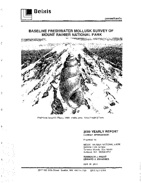 Pdf Baseline Freshwater Mollusk Survey Of Mount Rainier - 