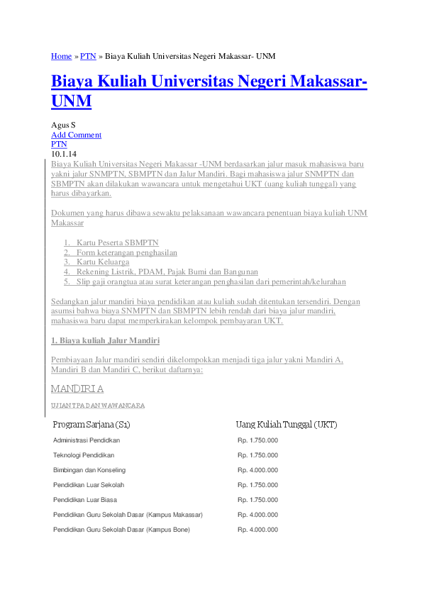 Doc Home Ptn Biaya Kuliah Universitas Negeri Makassar Unm Biaya Kuliah Universitas Negeri Makassar Unm Agus S Add Comment Ruth Sitorus Academia Edu
