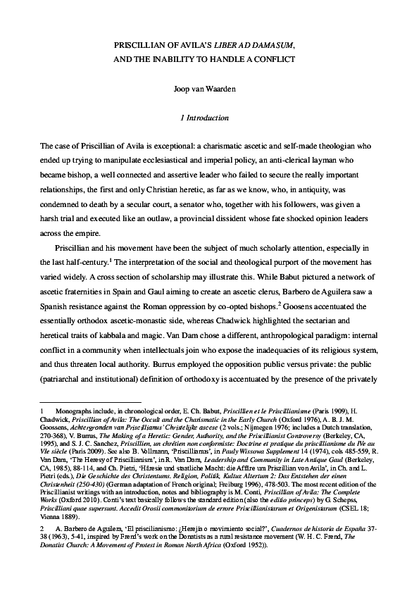 Priscillian of Avila's Liber ad Damasum and the Inability to Handle a ...