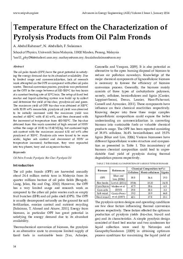 (PDF) Temperature Effect on the Characterization of Pyrolysis Products ...