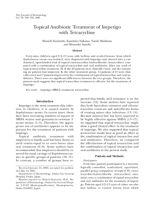 (PDF) Topical Antibiotic Treatment of Impetigo with Tetracycline