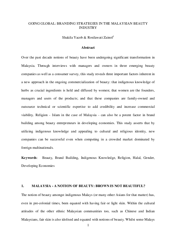 Pdf Going Global Branding Strategies In The Malaysian Beauty Industry Rosilawati Zainol And Shakila Yacob Academia Edu