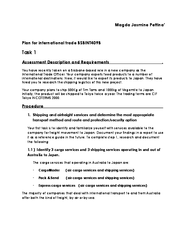 Assesment Plan of international Trade