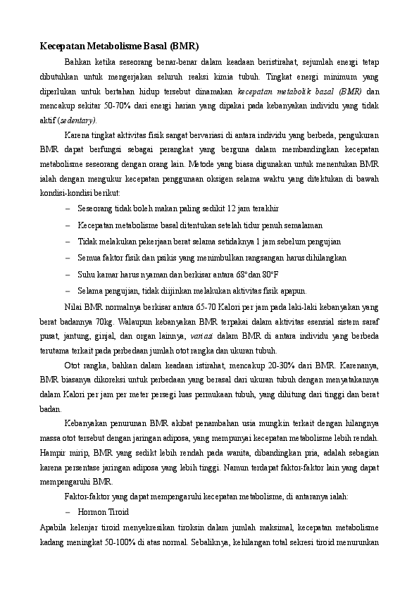 Doc Kecepatan Metabolisme Basal Bmr Melissa Trixiana Academia Edu