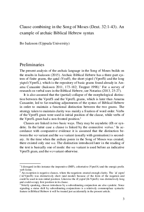 (PDF) Clause Combining in the Song of Moses (Deut. 32:1-43). An Example ...