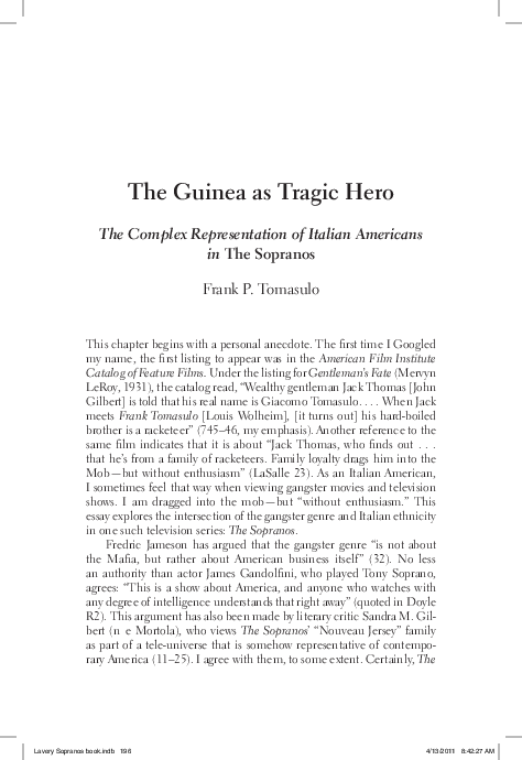 First page of “"The Guinea as Gangster Hero: The Complex Representation of Italian Americans in THE SOPRANOS" ”