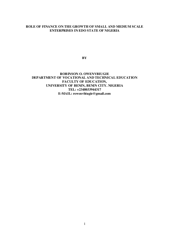 ROLE OF FINANCE ON THE GROWTH OF SMALL AND MEDIUM SCALE ENTERPRISES IN ...