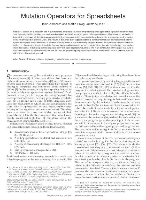 (PDF) Mutation Operators for Spreadsheets