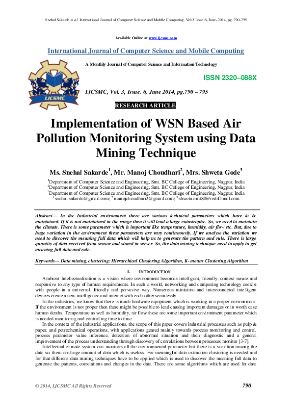 (PDF) Implementation of WSN Based Air Pollution Monitoring System using