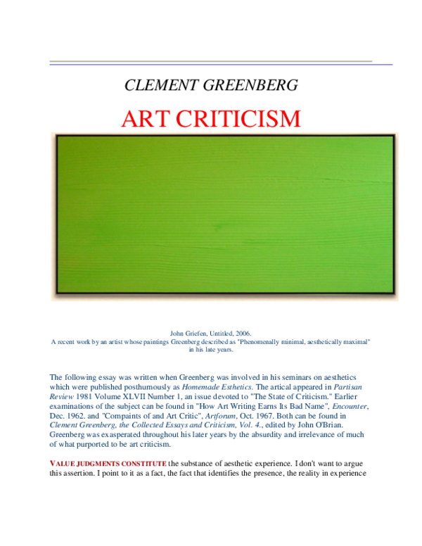(PDF) ART CRITICISM Clement Greenberg mehdi hamedi Academia.edu