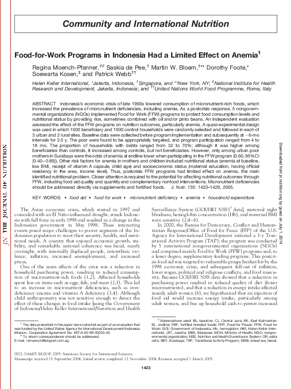 (PDF) Food-for-Work Programs in Indonesia Had a Limited Effect on Anemia1