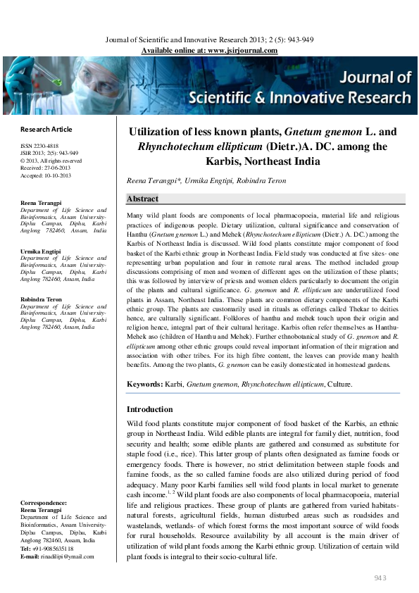 Pdf Utilization Of Less Known Plants Gnetum Gnemon L And Rhynchotechum Ellipticum Dietr A Dc Among The Karbis Robindra Teron Academia Edu