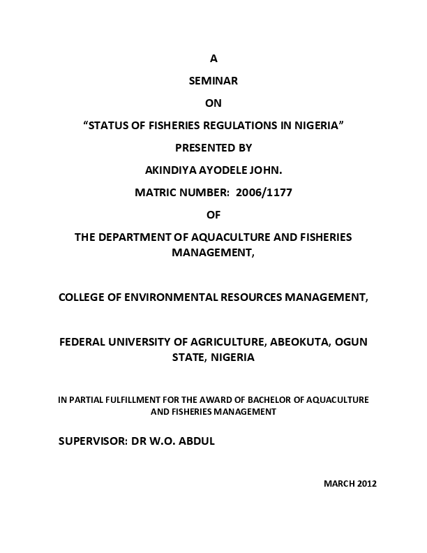 (DOC) STATUS OF FISHERIES REGULATIONS IN NIGERIA Ayodele John