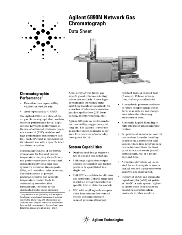 (PDF) Agilent 6890N Network Gas Chromatograph Data Sheet Nguyễn Chí