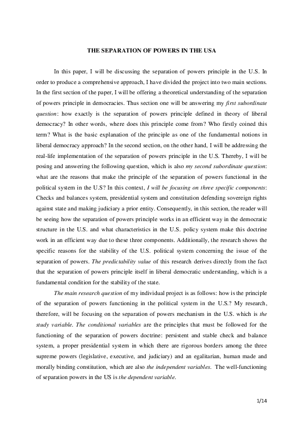(DOC) Separation of Powers in the US