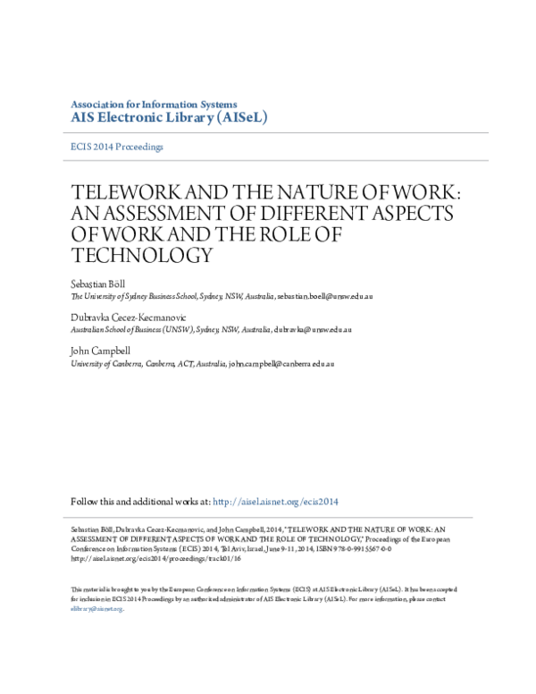 (PDF) Telework and the Nature of Work: An Assessment of Different ...