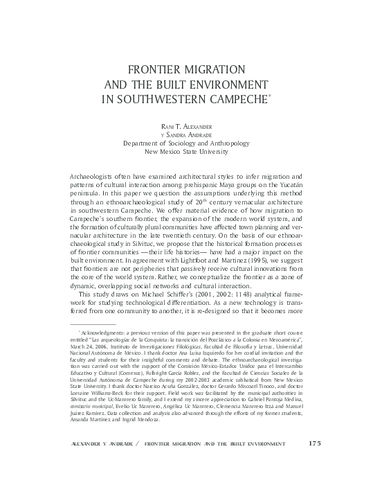 (PDF) Frontier Migration and the Built Environment in Southwestern Campeche