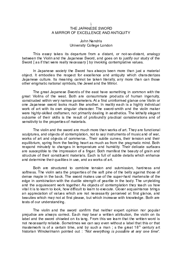 A Mirror of Excellence and Antiquity ; The Japanese Sword