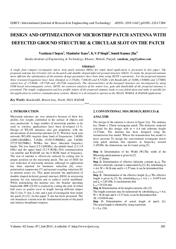 Pdf Design And Optimization Of Microstrip Patch Antenna With