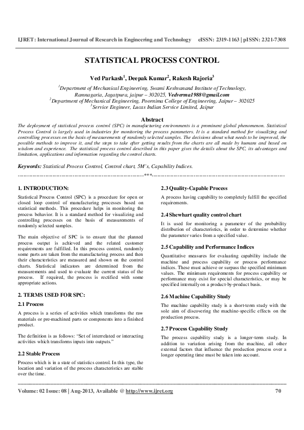 (PDF) STATISTICAL PROCESS CONTROL Editor IJRET Academia.edu