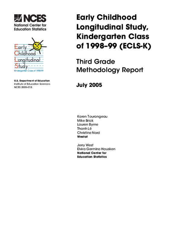 (PDF) Early Childhood Longitudinal Study, Kindergarten Class of 1998-99 ...