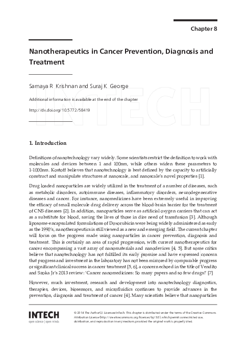 (PDF) Nanotherapeutics in Cancer Prevention, Diagnosis and Treatment