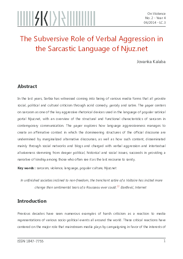 (PDF) The Subversive Role of Verbal Aggression in the Sarcastic ...