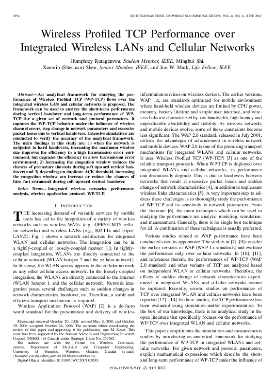 (PDF) Wireless Profiled TCP Performance over Integrated Wireless LANs ...