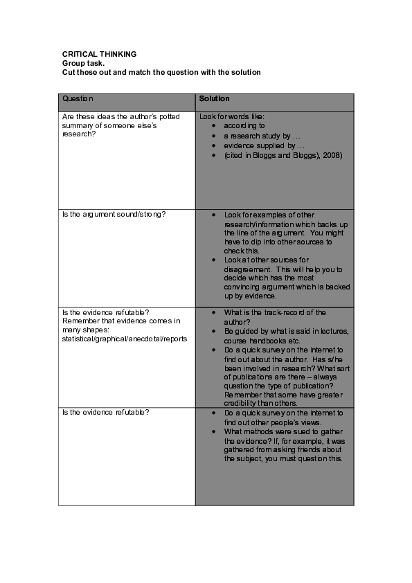 (DOC) CRITICAL THINKING Group task
