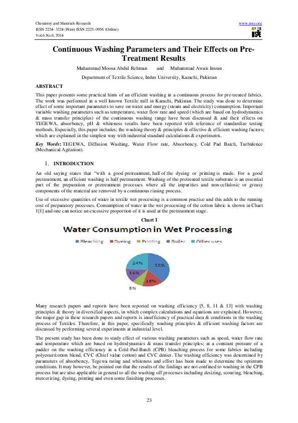 (PDF) Continuous Washing Parameters & Their Effects on Pretreatment Results