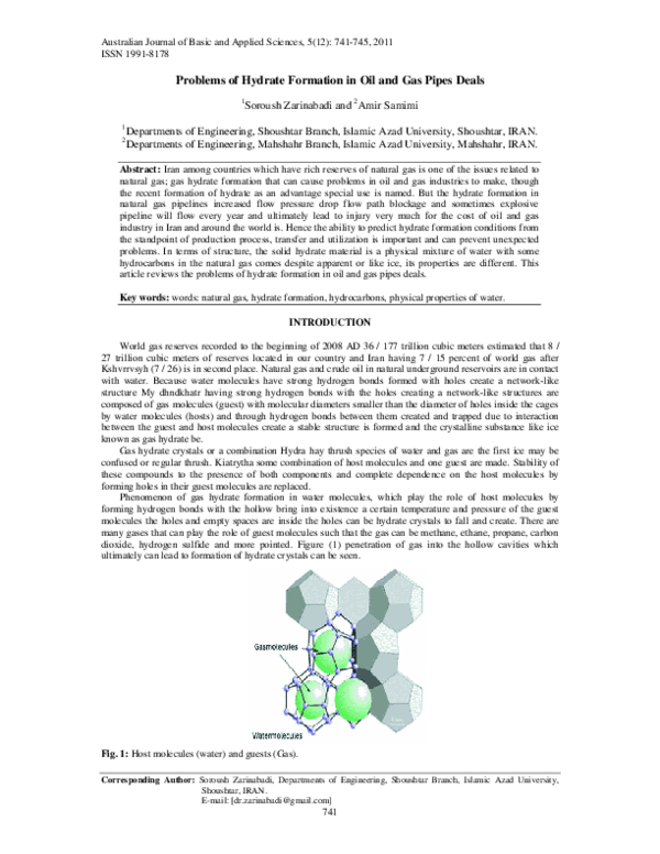 (PDF) Problems of Hydrate Formation in Oil and Gas Pipes Deals 1