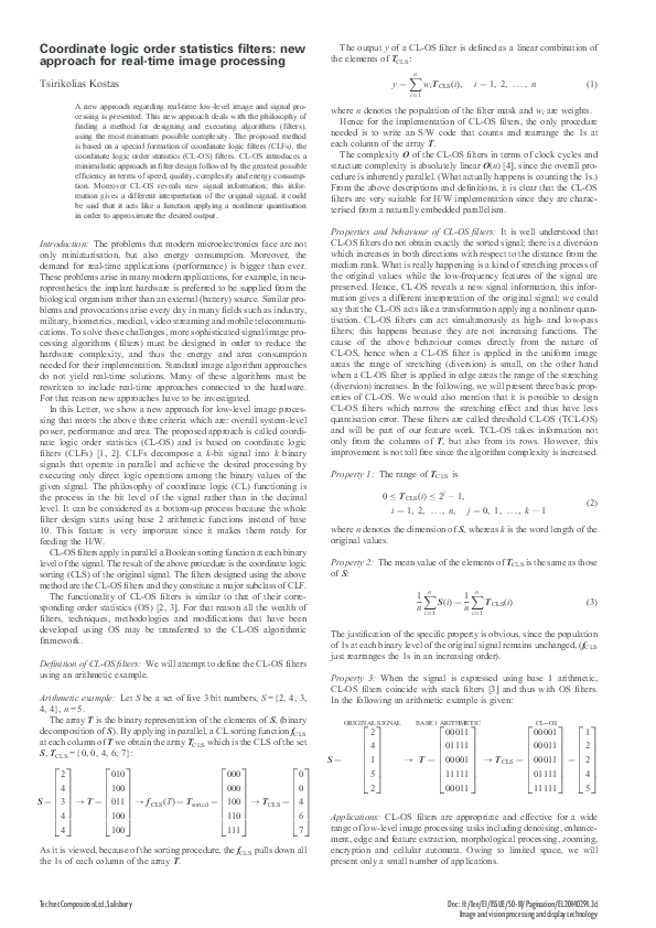 Tsirikolias K. , “Coordinate logic order statistics filters: new ...