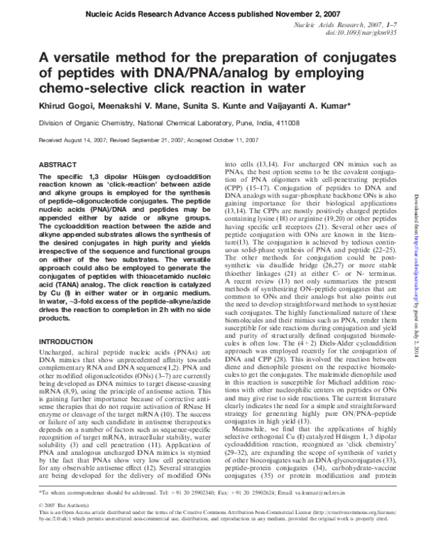 (PDF) A versatile method for the preparation of conjugates of peptides ...