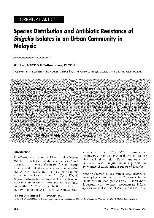 (PDF) Species distribution and antibiotic resistance of Shigella ...