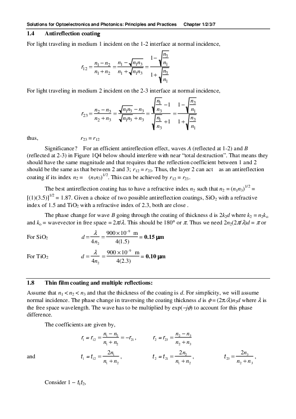 (PDF) Solutions for Optoelectronics and Photonics Principles and