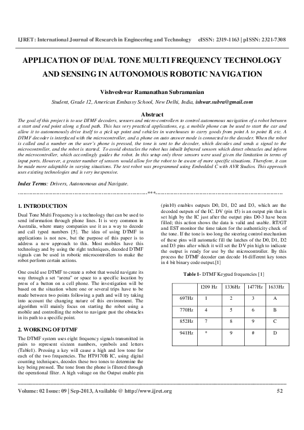 (PDF) APPLICATION OF DUAL TONE MULTI FREQUENCY TECHNOLOGY