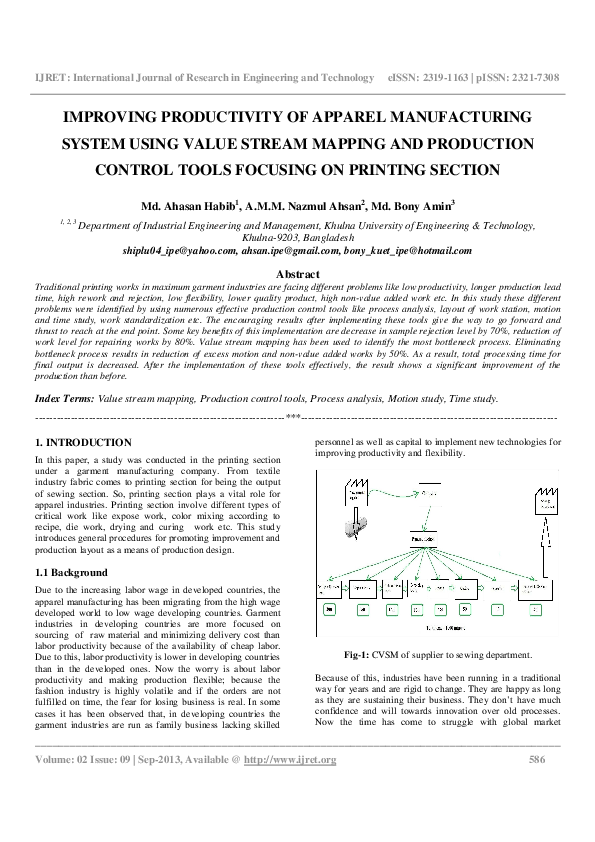 (PDF) IMPROVING PRODUCTIVITY OF APPAREL MANUFACTURING Editor IJRET
