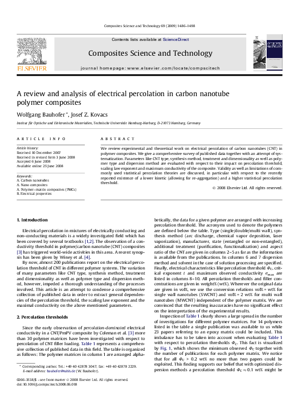 (PDF) A review and analysis of electrical percolation in carbon ...
