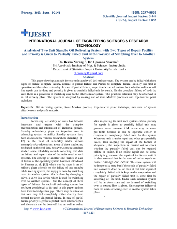 (PDF) Analysis of Two Unit Standby Oil Delivering System with Two Types ...