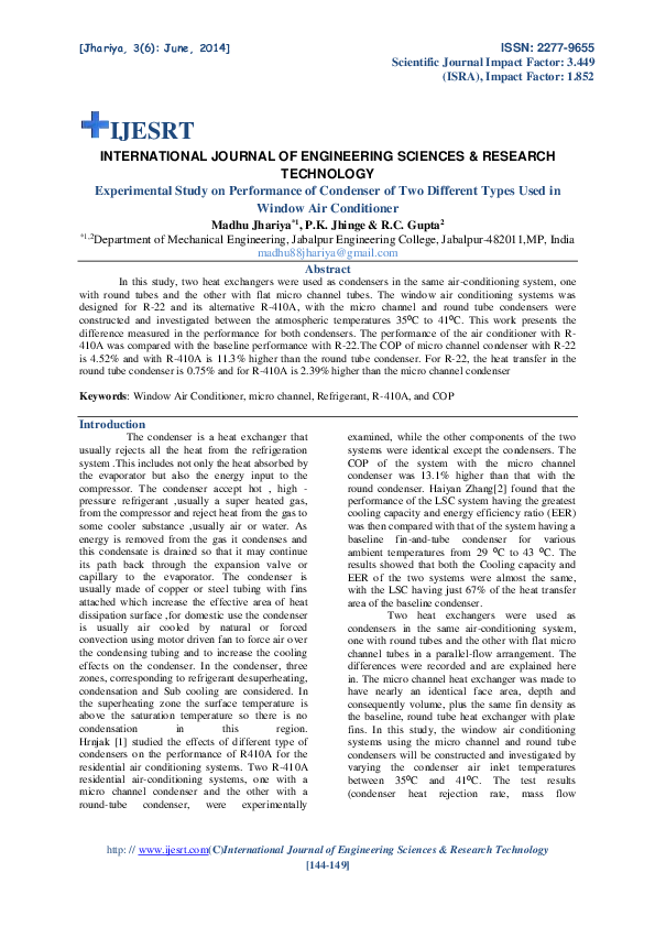 (PDF) Experimental Study on Performance of Condenser of Two Different ...