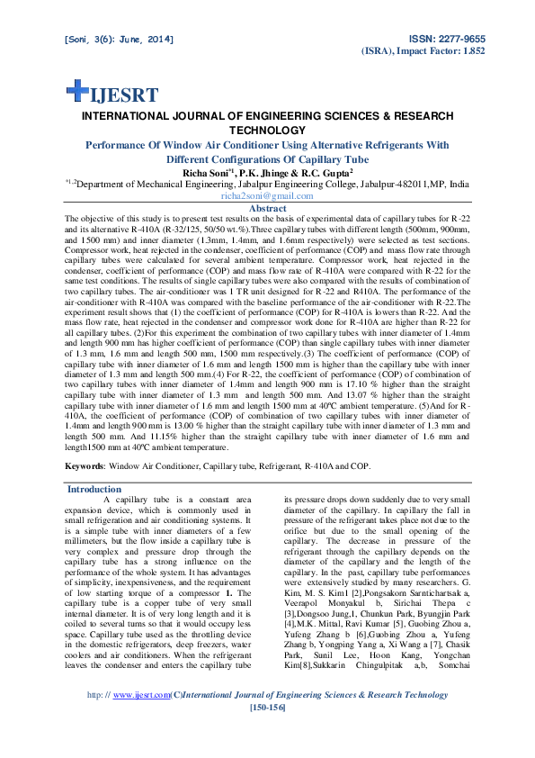 (PDF) Performance Of Window Air Conditioner Using Alternative