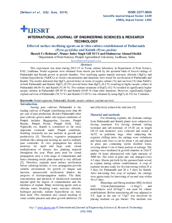(PDF) Effect of surface sterilizing agents on in vitro culture ...
