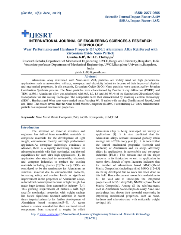 (PDF) Wear Performance and Hardness Property Of A356.1 Aluminium Alloy ...