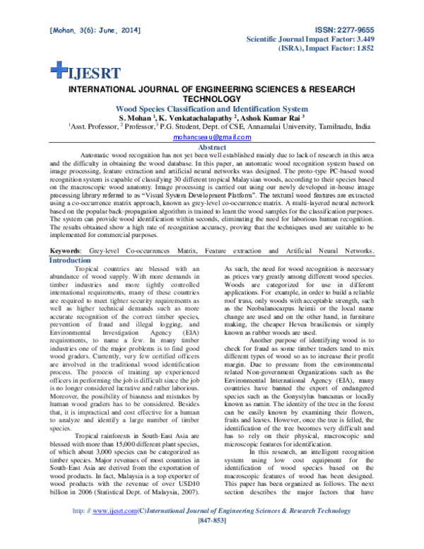 (PDF) Wood Species Classification and Identification System ijesrt