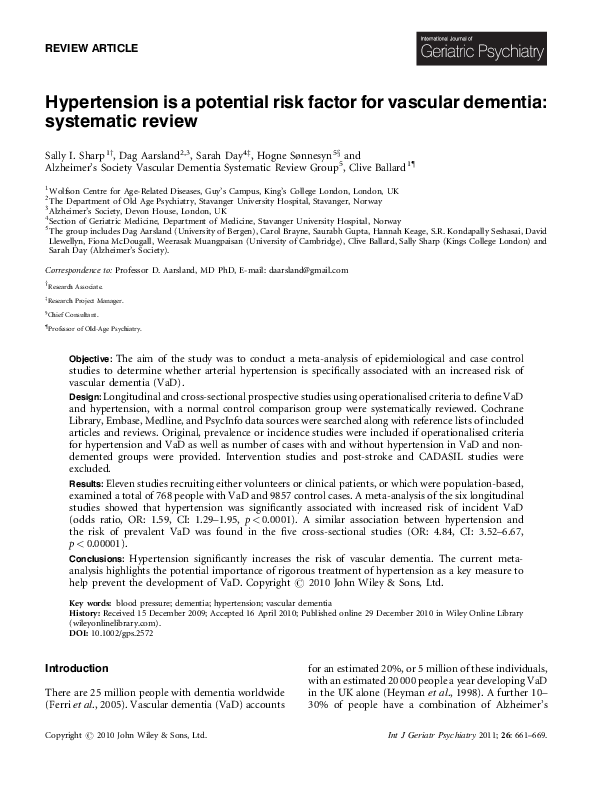 (PDF) Hypertension is a potential risk factor for vascular dementia