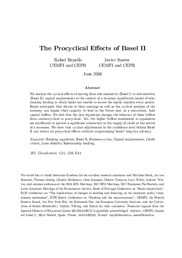 (PDF) THE PROCYCLICAL EFFECTS OF BASEL II javier suarez Academia.edu