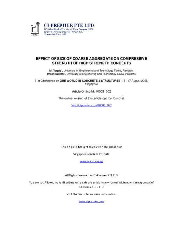 (PDF) EFFECT OF SIZE OF COARSE AGGREGATE ON COMPRESSIVE STRENGTH OF ...