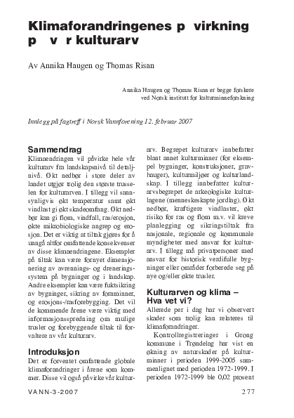 (PDF) Klimaforandringenes påvirkning på vår kulturarv