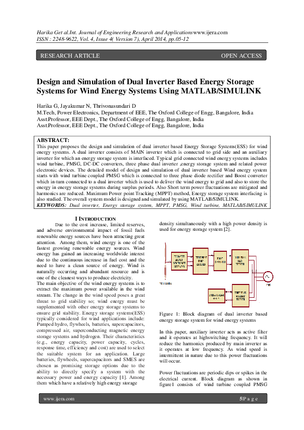 (PDF) Design and Simulation of Dual Inverter Based Energy Storage Systems for Wind Energy