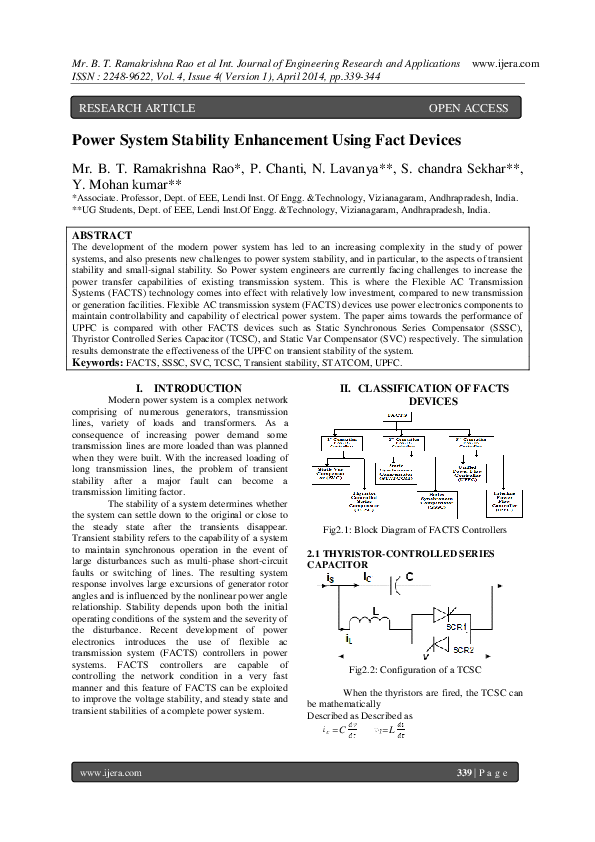 (PDF) Power System Stability Enhancement Using Fact Devices IJERA